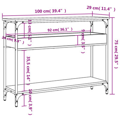 vidaXL konsolbord med hylde 100x29x75 cm konstrueret træ brunt egetræ