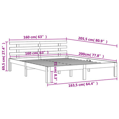 vidaXL sengeramme uden madras 160x200 cm massivt fyrretræ gyldenbrun