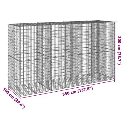 vidaXL gabionkurv med cover 350x100x200 cm galvaniseret jern