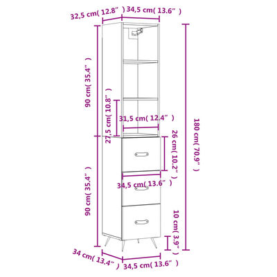 vidaXL skab 34,5x34x180 cm konstrueret træ sort