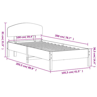 vidaXL sengeramme uden madras 100x200 cm massivt fyrretræ gyldenbrun