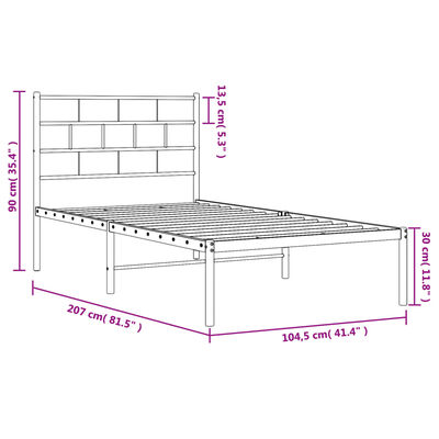 vidaXL sengeramme med sengegavl 100x200 cm metal sort