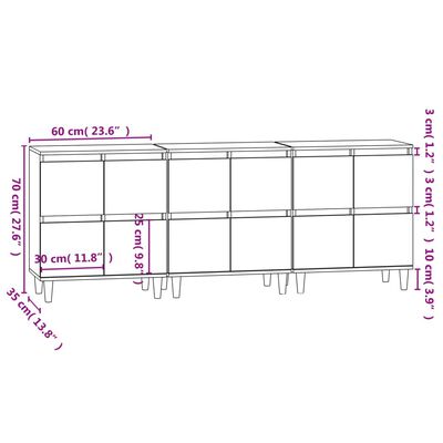 vidaXL skænke 3 stk. 60x35x70 cm konstrueret træ betongrå