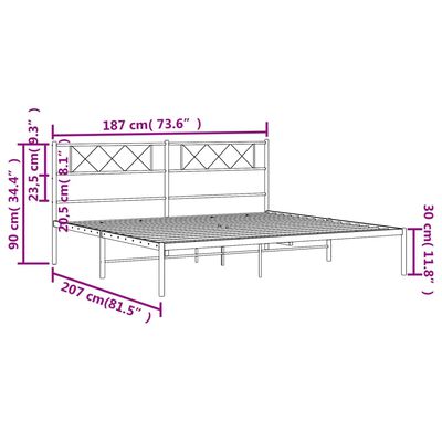 vidaXL sengeramme med sengegavl 180x200 cm metal hvid