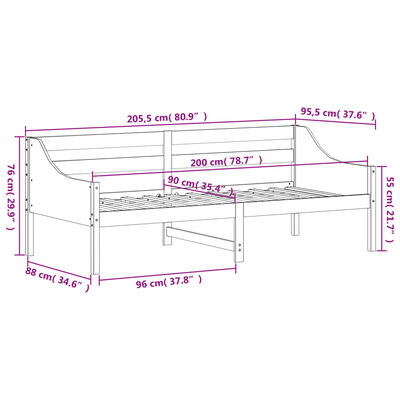 vidaXL daybed uden madras 90x200 cm massivt fyrretræ hvid