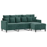 vidaXL 3-personers sofa med fodskammel 180 cm velour Mørkegrøn