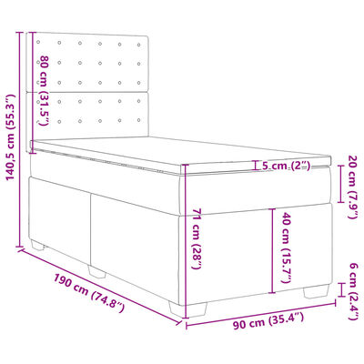 vidaXL kontinentalseng med madras 90x190 cm fløjl lysegrå