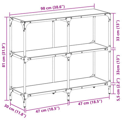 vidaXL konsolbord med sort glastop 98x30x81 cm stål