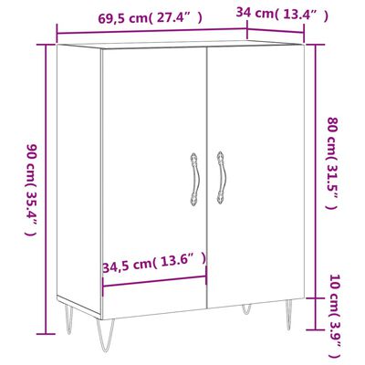 vidaXL skænk 69,5x34x90 cm konstrueret træ betongrå