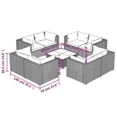 vidaXL loungesæt til haven 9 dele med hynder polyrattan sort