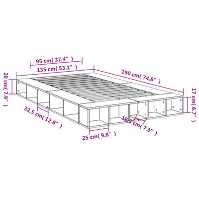 vidaXL sengestel 135x190 cm konstrueret træ røget eg