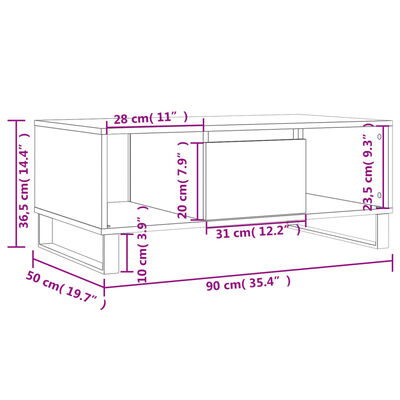 vidaXL sofabord 90x50x36,5 cm konstrueret træ grå sonoma-eg