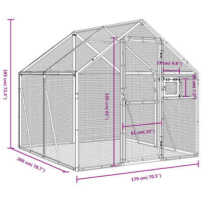 vidaXL voliere 1,79x2x1,85 m aluminium sølvfarvet