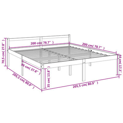 vidaXL seniorseng 200x200 cm massivt fyrretræ grå