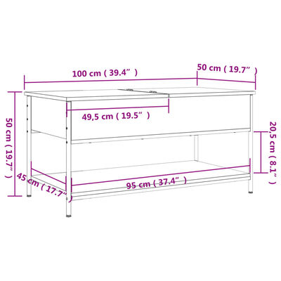 vidaXL sofabord 100x50x50 cm konstrueret træ og metal sort