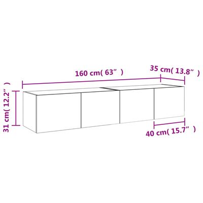 vidaXL væghængte tv-borde 2 stk. med LED-lys 80x35x31 cm sort