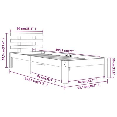 vidaXL sengeramme 90x190 cm Single massivt træ sort