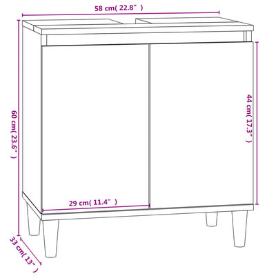 vidaXL underskab til håndvask 58x33x60 cm konstrueret træ sort