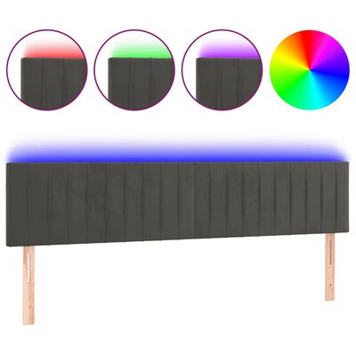 vidaXL sengegavl med LED-lys 180x5x78/88 cm velour mørkegrå