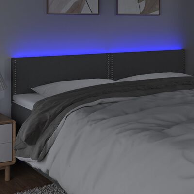 vidaXL sengegavl med LED-lys 180x5x78/88 cm stof mørkegrå