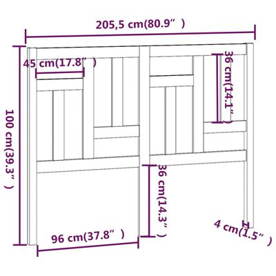 vidaXL sengegærde 205,5x4x100 cm massivt fyrretræ grå