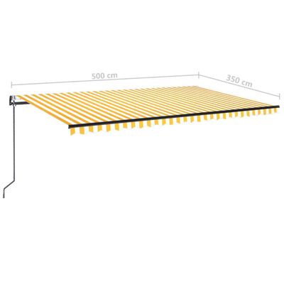 vidaXL markise m. LED + vindsensor 500x350 cm automatisk gul og hvid