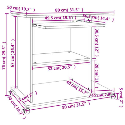 vidaXL computerbord 80x50x75 cm konstrueret træ hvid