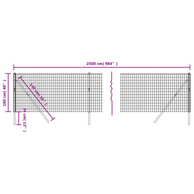 vidaXL trådhegn 1x25 m galvaniseret stål antracitgrå