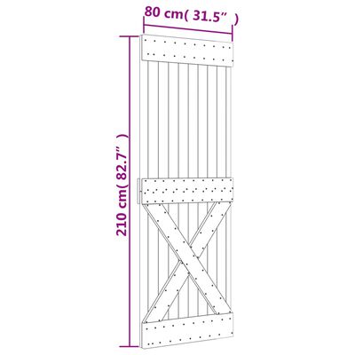 vidaXL skydedør med monteringssæt 80x210 cm massivt fyrretræ