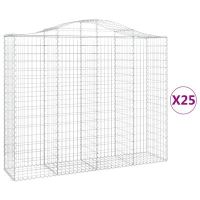 vidaXL buede gabionkurve 25 stk. 200x50x160/180 cm galvaniseret jern