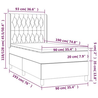 vidaXL kontinentalseng med madras 90x190 cm fløjl sort