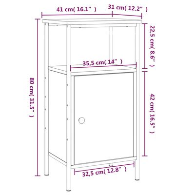 vidaXL sengebord 41x31x80 cm konstrueret træ sonoma-eg