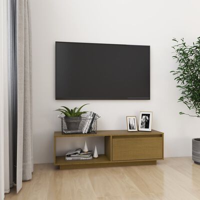 vidaXL tv-skab 110x30x33,5 cm massivt fyrretræ gyldenbrun