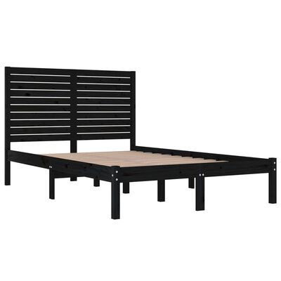 vidaXL sengeramme 135x190 cm Double massivt fyrretræ sort