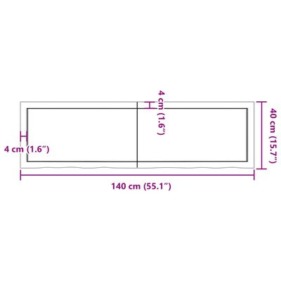 vidaXL bordplade til badeværelse 140x40x(2-4) cm massivt træ mørkebrun