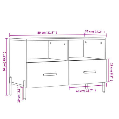 vidaXL tv-bord 80x36x50 cm konstrueret træ sort