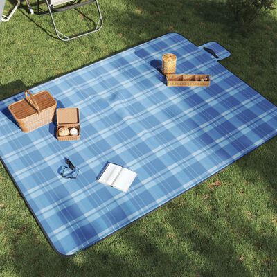 vidaXL picnictæppe 200x150 cm foldbart ternet fløjl blå