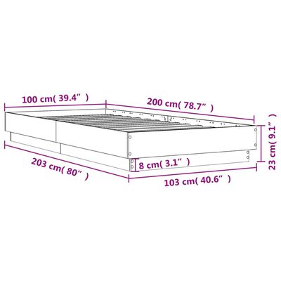 vidaXL sengeramme 100x200 cm konstrueret træ grå sonoma-eg