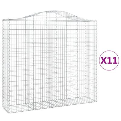 vidaXL buede gabionkurve 11 stk. 200x50x180/200 cm galvaniseret jern