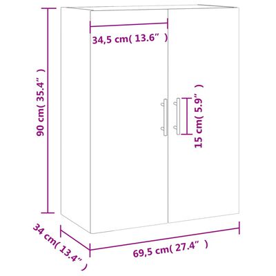 vidaXL væghængt skab 69,5x34x90 cm konstrueret træ hvid højglans