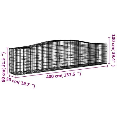 vidaXL buede gabionkurve 2 stk. 400x50x80/100 cm galvaniseret jern