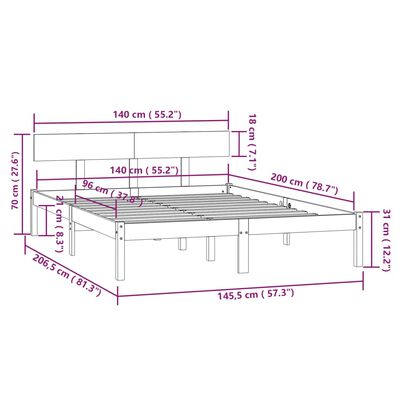 vidaXL sengeramme 140x200 cm massivt fyrretræ grå