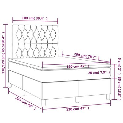 vidaXL kontinentalseng med madras 120x200 cm stof lysegrå