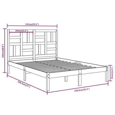 vidaXL sengeramme 135x190 cm dobbelt massivt fyrretræ hvid