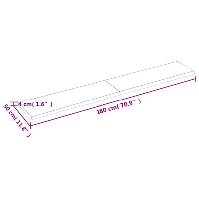 vidaXL bordplade til badeværelse 180x30x(2-4)cm massivt træ ubehandlet