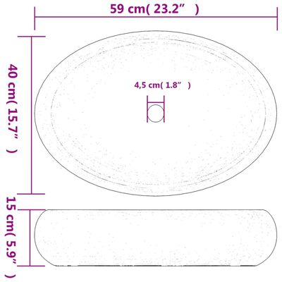 vidaXL håndvask til bordplade 59x40x15 cm oval keramik brun