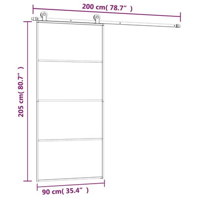 vidaXL skydedør med hardwaresæt 90x205 cm sikkerhedsglas aluminium