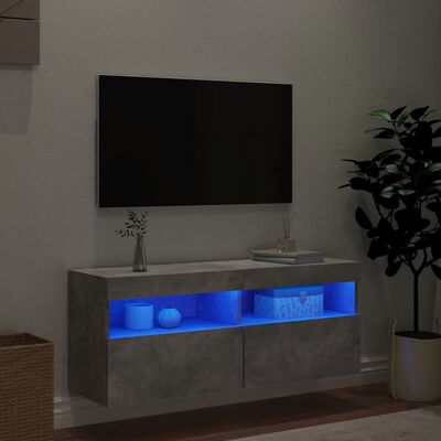 vidaXL væghængt tv-bord med LED-lys 100x30x40 cm betongrå