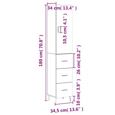 vidaXL skab 34,5x34x180 cm konstrueret træ brun egetræsfarve