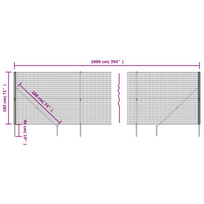 vidaXL trådhegn med jordspyd 1,8x10 m antracitgrå